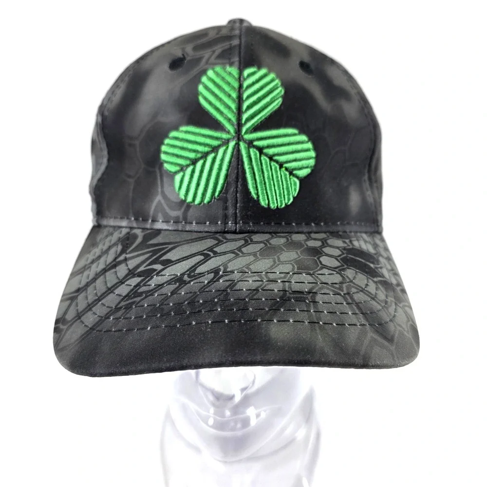 Black Green 3-Leaf Shamrock Clover Hat Cap Lucky Irish Kryptek Camo Adjustable
